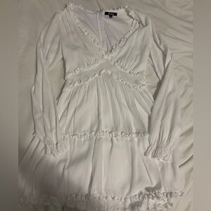 Trixxi White Ruffle V Neck Mini Dress